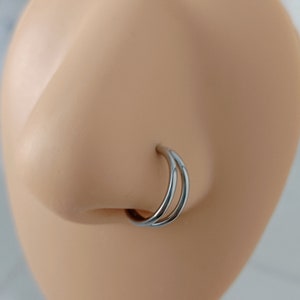 Double Nose Ring Hoop 316L Surgical Steel Hinged Segment Earrings Hoops 316L Double Open Nose Cartilage Earring Daith Conch Piercing Helix