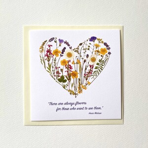 Ci sono sempre fiori, biglietto di auguri fatto a mano, biglietto dell'amicizia, biglietto di auguri a fiori pressati, biglietto della speranza, Henri Matisse