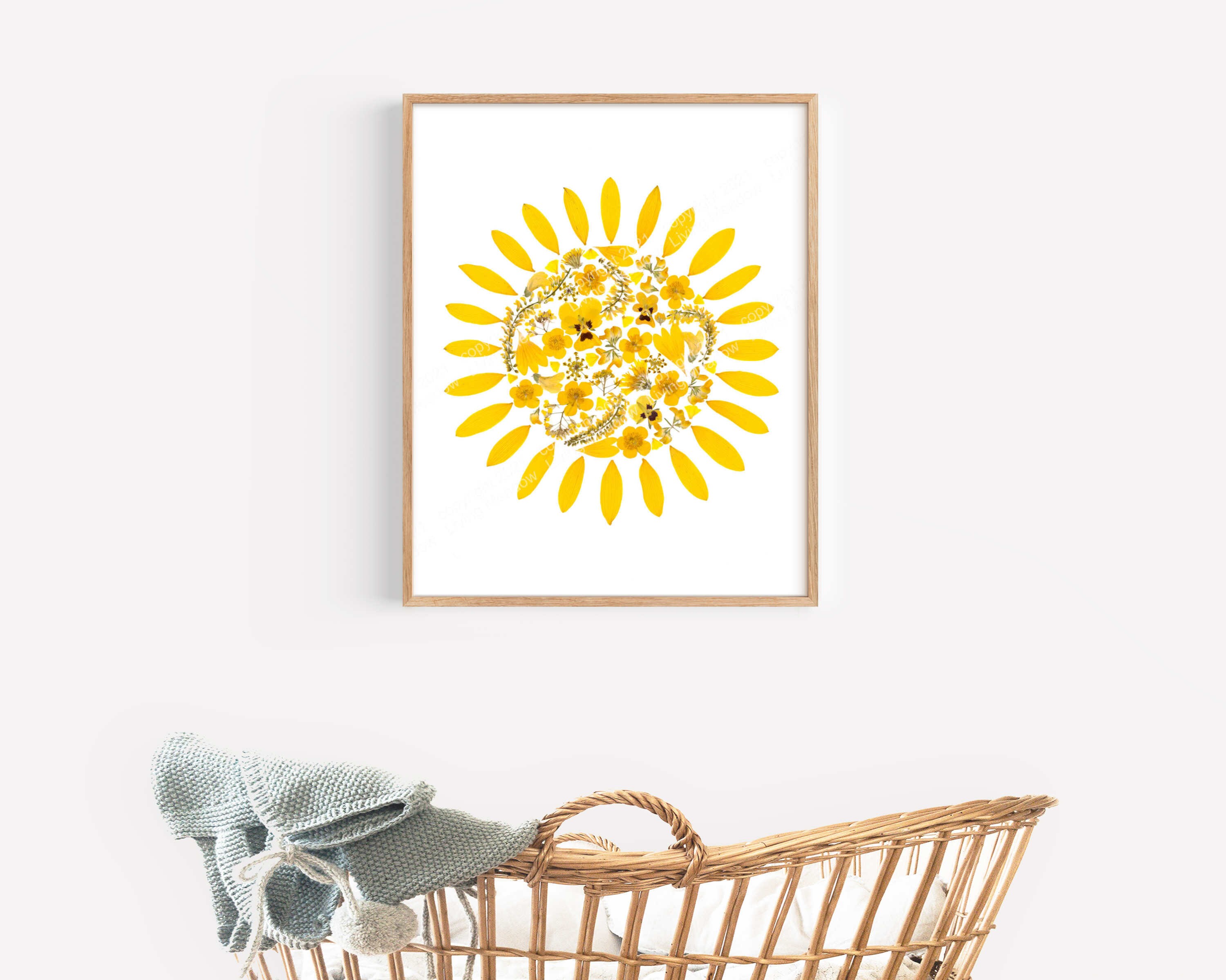 Sun Nursery Print, Pressed Flower Art, Nursery Decor, Nursery Wall Art