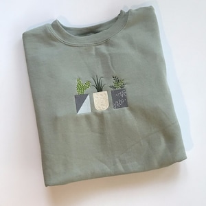Succulent and Cactus Machine Embroidered Lightweight Sweatshirt