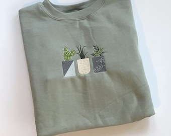 Succulent and Cactus Machine Embroidered Lightweight Sweatshirt