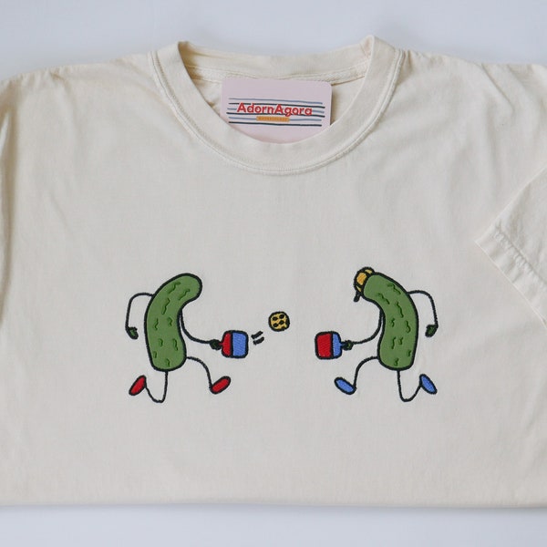 Pickles Playing Pickleball Appliqué T-Shirt