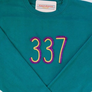 Louisiana 337 Area Code Mardi Gras Fringe Embroidered Sweatshirt image 1