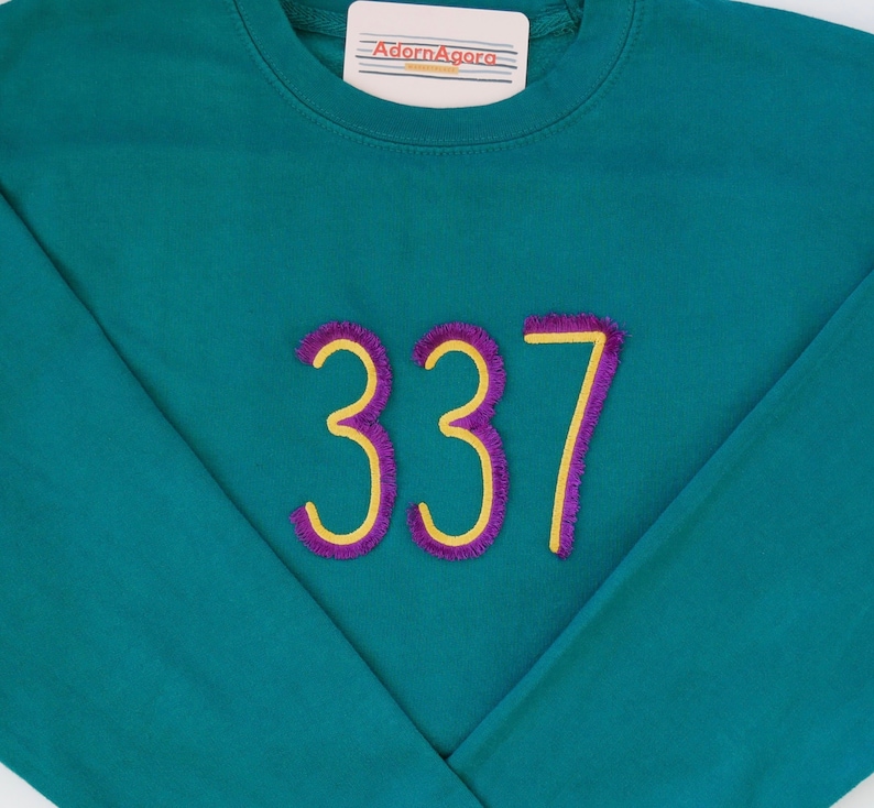 Louisiana 337 Area Code Mardi Gras Fringe Embroidered Sweatshirt image 1