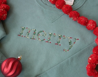 Merry Botanical Christmas Embroidered Sweatshirt