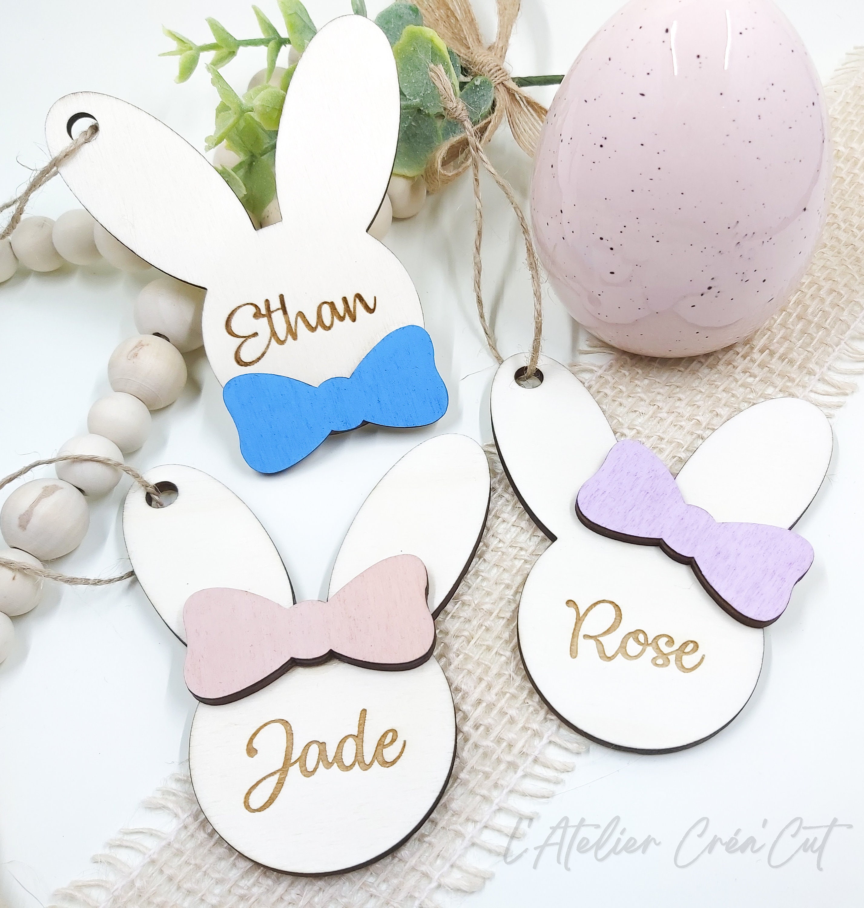 Suspension Lapin de Pâques en Bois Personnalisé, Décoration Ornement, Cadeau Tradition