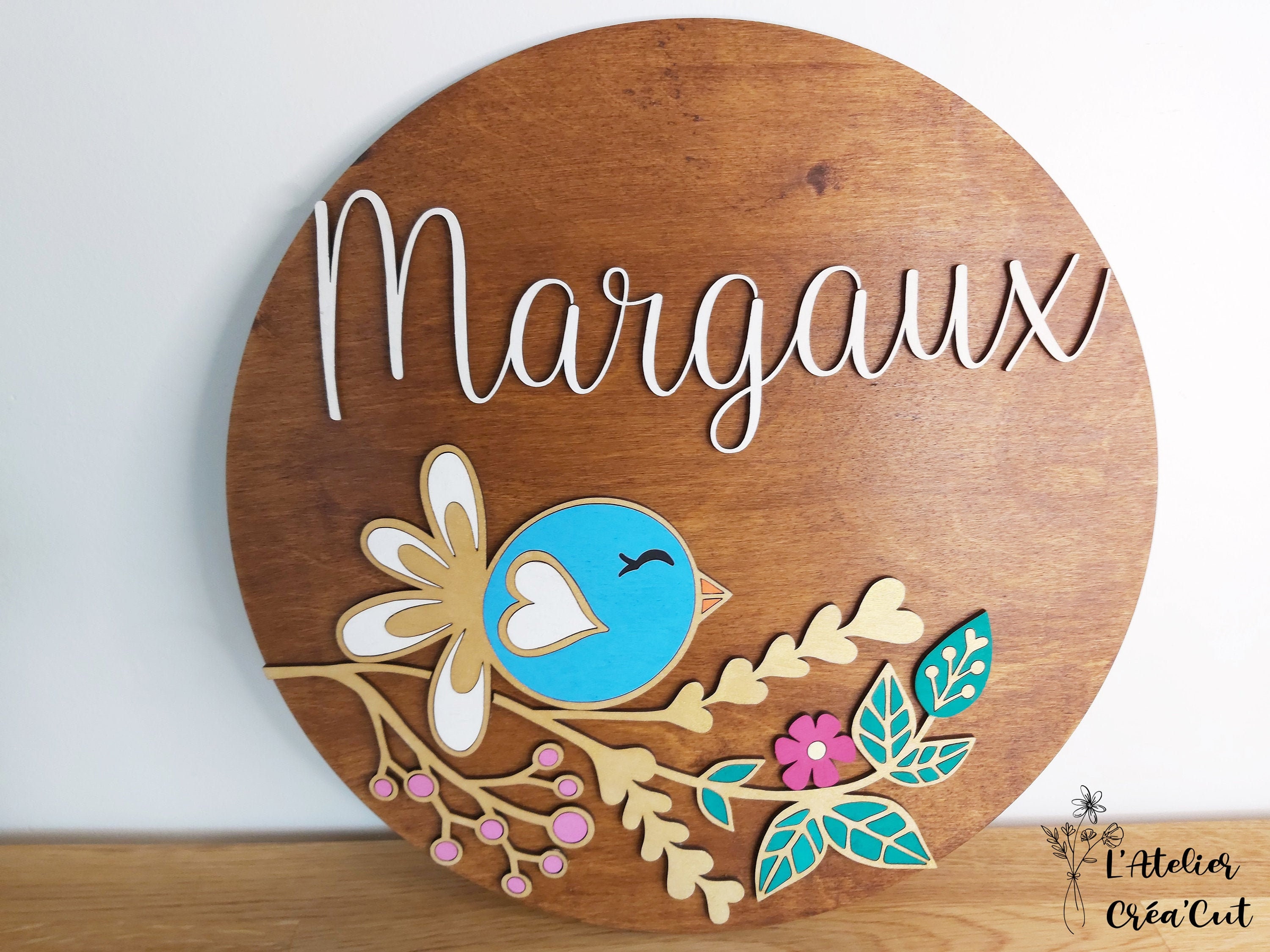 Décoration Murale Motif Oiseau Personnalisée en Bois Pour Chambre Enfant et Bébé