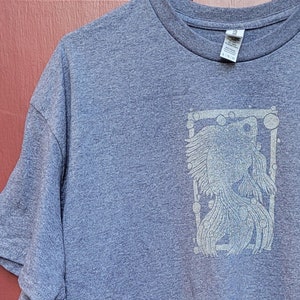 T-Shirt - Block Printed Small Batch - Mothman Dragon Goldfish Trilobite Beetle Bug