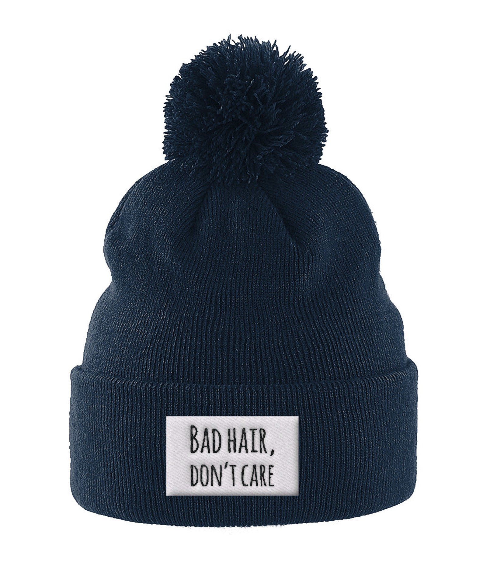 Bad Hair Dont Care Pom Pom Beanie Hat Knitted Beanie Hat Etsy