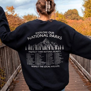 Vintage National Parks Sweatshirt Granola Girl Camping Clothes Pine Tree Mountain Hike Crewneck Environmental Sweater Park Ranger Sweatshirt