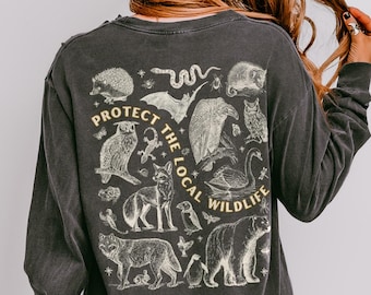 Protect the Local Wildlife Long Sleeve Tshirt Forest Animals Shirt Granola Girl Camping Clothes Forestcore Graphic Tee Vintage Style Shirts
