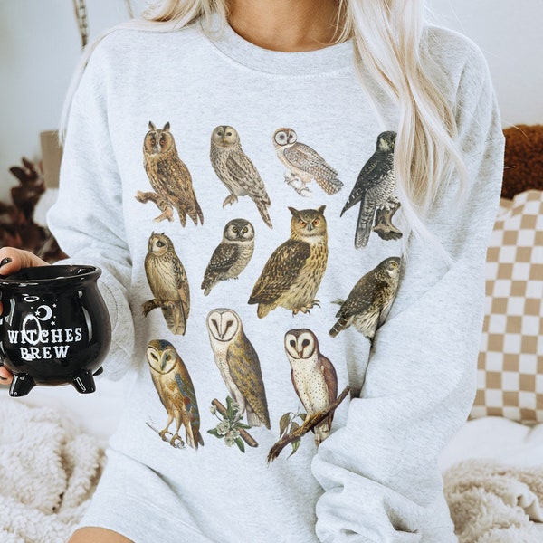Vintage Owl Sweater Nature Jumper Wildlife Sweatshirt Nocturnal Animals Crew Neck Sweatshirt Granola Girl Forestcore Adventure Sweatshirt