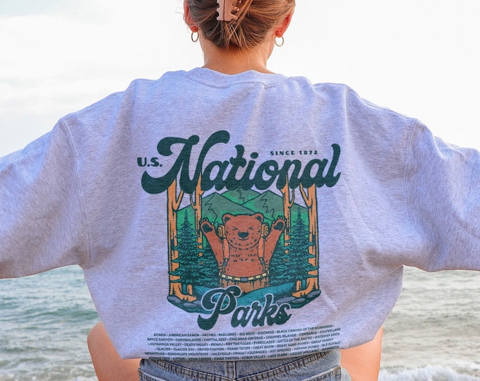 U.S. National Parks Crewneck Granola Girl Camping Clothes Park Ranger Environmental Sweater Retro Bear Hiking Sweatshirt 90s Indie Crewneck