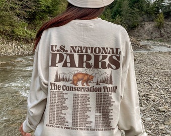 63 National Parks Crewneck Vintage Mountain Crewneck Park Ranger Environmental Camping Clothes Granola Girl Grizzly Bear Wildlife Sweatshirt