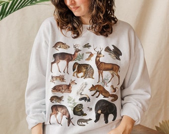 Woodland Animals Crewneck National Forest Mountain Sweater Fall Sweatshirt Environment Crew Neck Sweatshirt Environmental Vintage Sweater