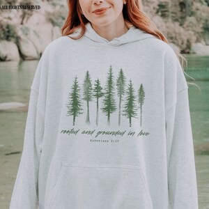 Rooted + Grounded In Love Bible Verse Hoodie Granola Girl Christian Camping Clothes Faith Based Clothing Worship Sweatshirt Religious Hoodie