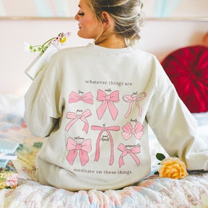 Coquette Bible Verse Crewneck Balletcore Christian Sweater Preppy Pink Bows Sweatshirt Faith Based Clothing Y2K Aesthetic Worship Sweatshirt