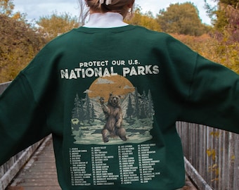 US National Parks Crewneck Vintage Mountain Crewneck Park Ranger Environmental Camping Clothes Granola Girl Grizzly Bear Wildlife Sweatshirt