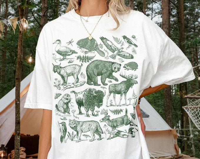 Vintage Forest Animal Environmental Shirt Woodland Animals Graphic Tee Indie Granola Girl Camping Clothes Park Ranger National Parks Shirt