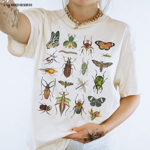 Vintage Entomology Shirt Beetle Moth Butterfly Insect Graphic Tee Granola Girl Camping Clothes Cottagecore Bug Shirt Goblincore Clothing