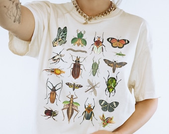 Vintage Entomology Shirt Beetle Moth Butterfly Insect Graphic Tee Granola Girl Camping Clothes Cottagecore Bug Shirt Goblincore Clothing