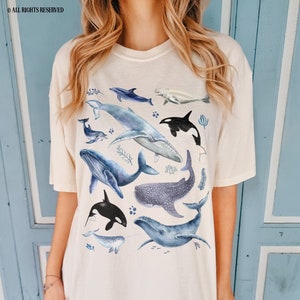 Watercolor Whale Shirt Marine Life Ocean Conservation Dolphin Narwhal Beluga Humpback Orca Indie Shirt Save the Ocean Environmental Shirt