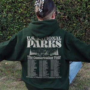 63 National Parks Hoodie Vintage Mountain Sweatshirt Park Ranger Environmental Camping Clothes Granola Girl Grizzly Bear Wildlife Sweatshirt