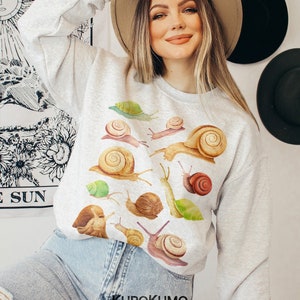 Land Snail Cottagecore Sweater Snail Lover Gift Cute Snails Crew Neck Sweatshirt Snail Gifts Cottage Core Snail Drawing Goblincore Clothing