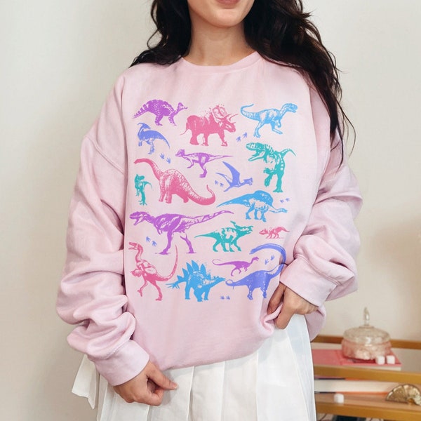 Pastel Dinosaurs Sweatshirt Paleontology Dinosaur Crewneck Cute Scientist Sweatshirt Pastel Goth Clothes 90s Grunge Clothing Indie Sweater