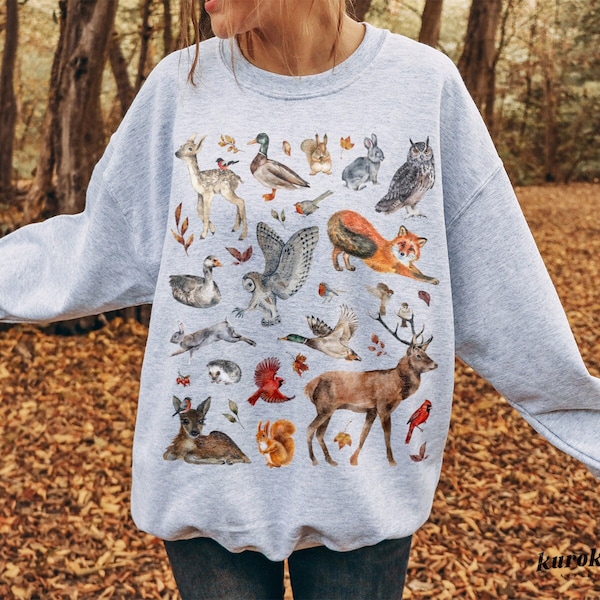 Watercolor Forest Animal Sweater Woodland Animals Environmental National Park Gifts Leave No Trace Wanderlust Crew Neck Wildlife Sweatshirt