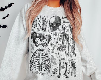 Vintage Skeleton Crewneck Osteology Anatomy Sweatshirt Human Bones Sweatshirt Dark Academia Science Crewneck Goblincore Botanical Sweatshirt