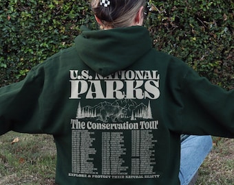 63 National Parks Hoodie Vintage Mountain Sweatshirt Park Ranger Environmental Camping Clothes Granola Girl Grizzly Bear Wildlife Sweatshirt