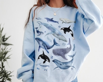 Watercolor Whale Sweater Trendy Ocean Crewneck Aesthetic Whales Crew Neck Dolphin Narwhal Beluga Humpback Orca Whale Gifts Indie Sweatshirt