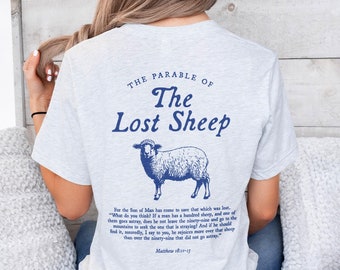 Parable of the Lost Sheep Bible Verse Tshirt Faith Based Clothing Worship Gospel Shirt Minimalist Christian Clothes Catholic Religious Gifts
