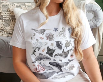 Marine Life Conservation Tee Whale Crewneck Shark Tshirt Dolphin Shirt Sea Turtle Shirt Environment Shirt Save the Ocean Indie Clothing