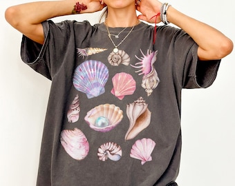 Watercolor Sea Shell Tshirt Coquette Pearl Seashell T Shirt Ocean Lover Shirts Soft Girl Aesthetic Clothing 90s Oceancore Indie Graphic Tee