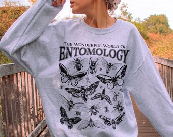Vintage Entomology Sweatshirt Goblincore Insects Clothing Butterfly Death Moth Bee Cicada Dark Cottagecore Insect Sweater Grunge Fairycore
