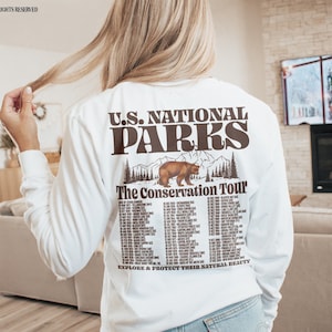 63 National Parks Long Sleeve Tee Vintage Mountain Shirt Park Ranger Environmental Camping Clothes Granola Girl Grizzly Bear Wildlife Shirt