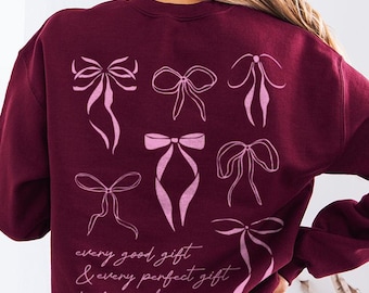 Coquette Bible Verse Crewneck Balletcore Christian Sweater Pink Bows Sweatshirt Faith Based Clothing Soft Girl Aesthetic Church Clothes