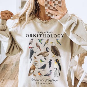 Vintage Ornithology Crewneck Avian Wildlife Sweatshirt Bird Nerd Camping Clothes Granola Girl Environmental Clothing National Parks Sweater Sand