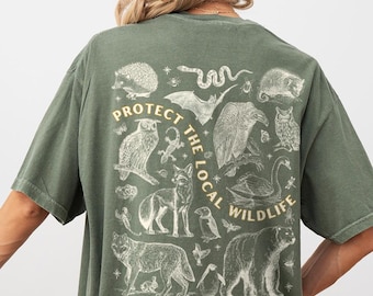 Protect the Local Wildlife Conservation Tshirt Forest Animals Shirt Granola Girl Camping Clothes Forestcore Graphic Tee Vintage Style Shirts