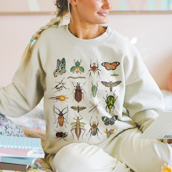 Vintage Entomology Sweatshirt Beetle Moth Butterfly Insect Crewneck Granola Girl Camping Clothes Cottagecore Sweater Goblincore Clothing