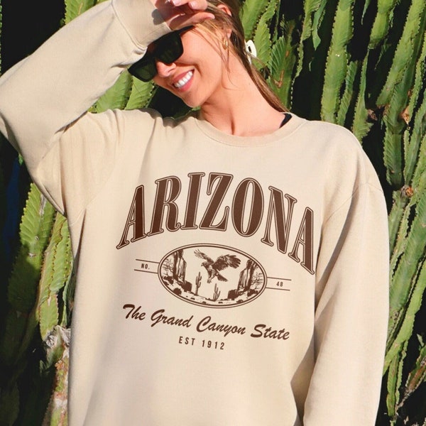 Arizona Sweatshirt Grand Canyon State Travel Gifts Vintage Saguaro Sweatshirt Desert Vibes Cactus Graphic Sweater Wanderlust Eagle Crewneck