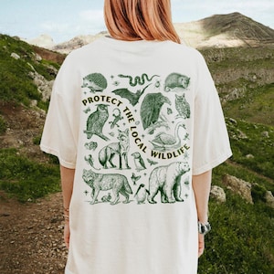 Protect the Local Wildlife Conservation Tshirt Forest Animals Shirt Granola Girl Camping Clothes Forestcore Graphic Tee Vintage Style Shirts Ivory