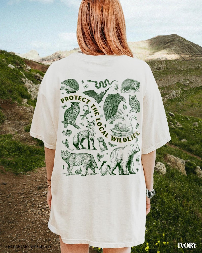 Protect the Local Wildlife Conservation Tshirt Forest Animals Shirt Granola Girl Camping Clothes Forestcore Graphic Tee Vintage Style Shirts Ivory