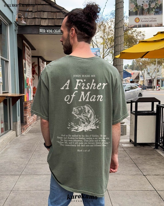 Mark 1:17 Bible Verse Tshirt Vintage Fishers of Men Scripture Shirt Christian Husband Faith Based Clothing Retro Men's Fishing Clothes