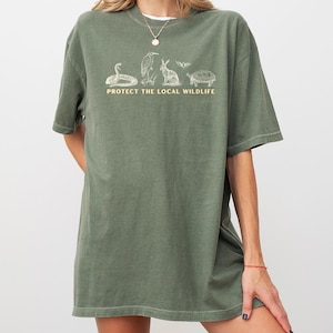 Protect the Local Wildlife Conservation Tshirt Forest Animals Shirt Granola Girl Camping Clothes Forestcore Graphic Tee Vintage Style Shirts Moss