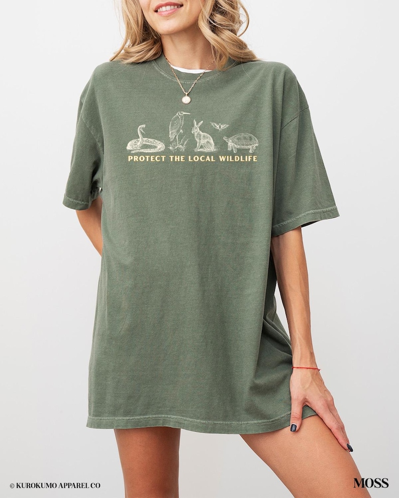 Protect the Local Wildlife Conservation Tshirt Forest Animals Shirt Granola Girl Camping Clothes Forestcore Graphic Tee Vintage Style Shirts Moss