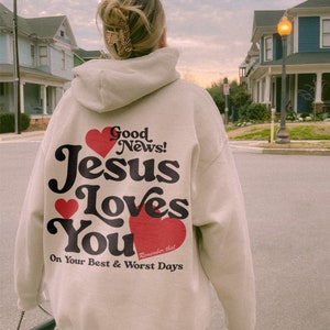 Jesus Loves You Christian Mental Health Hoodie Preppy Faith Sweatshirt Y2K Christian Clothes Gift for Catholic Spread Kindness Indie Sweater