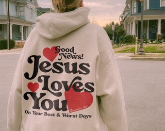 Jesus Loves You Christian Mental Health Hoodie Preppy Faith Sweatshirt Y2K Christian Clothes Gift for Catholic Spread Kindness Indie Sweater